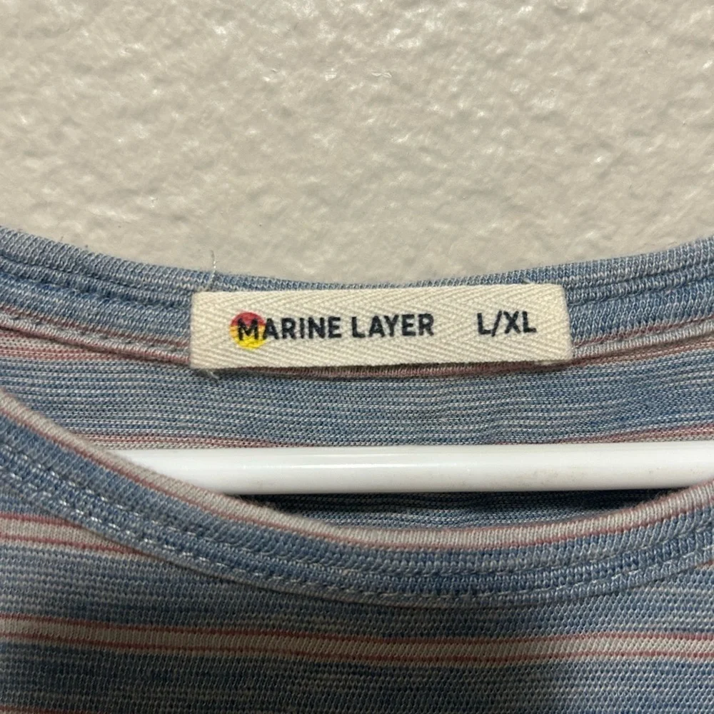 Marine Layer Gray and Blue 100% Cotton Striped Tee Size L/XL